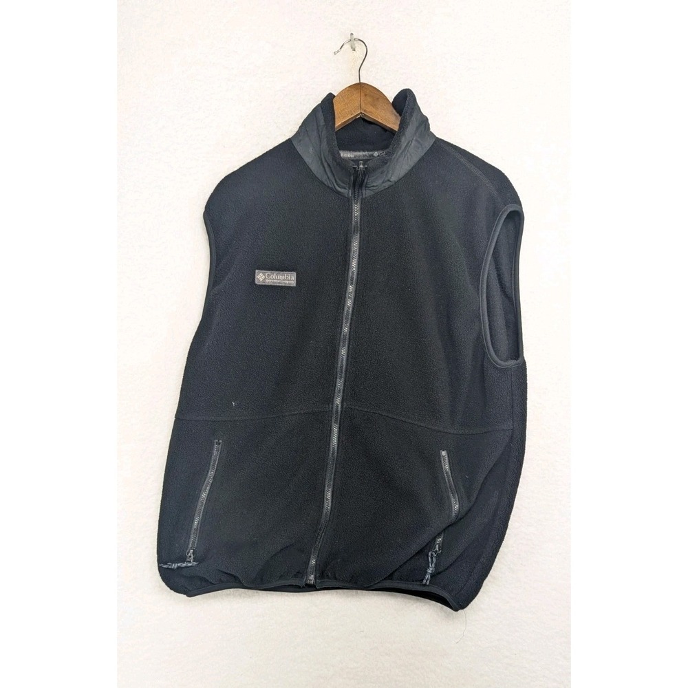 Vintage Columbia Fleece Jacket Womens Large Black Full Zip Fuzzy Made In USA